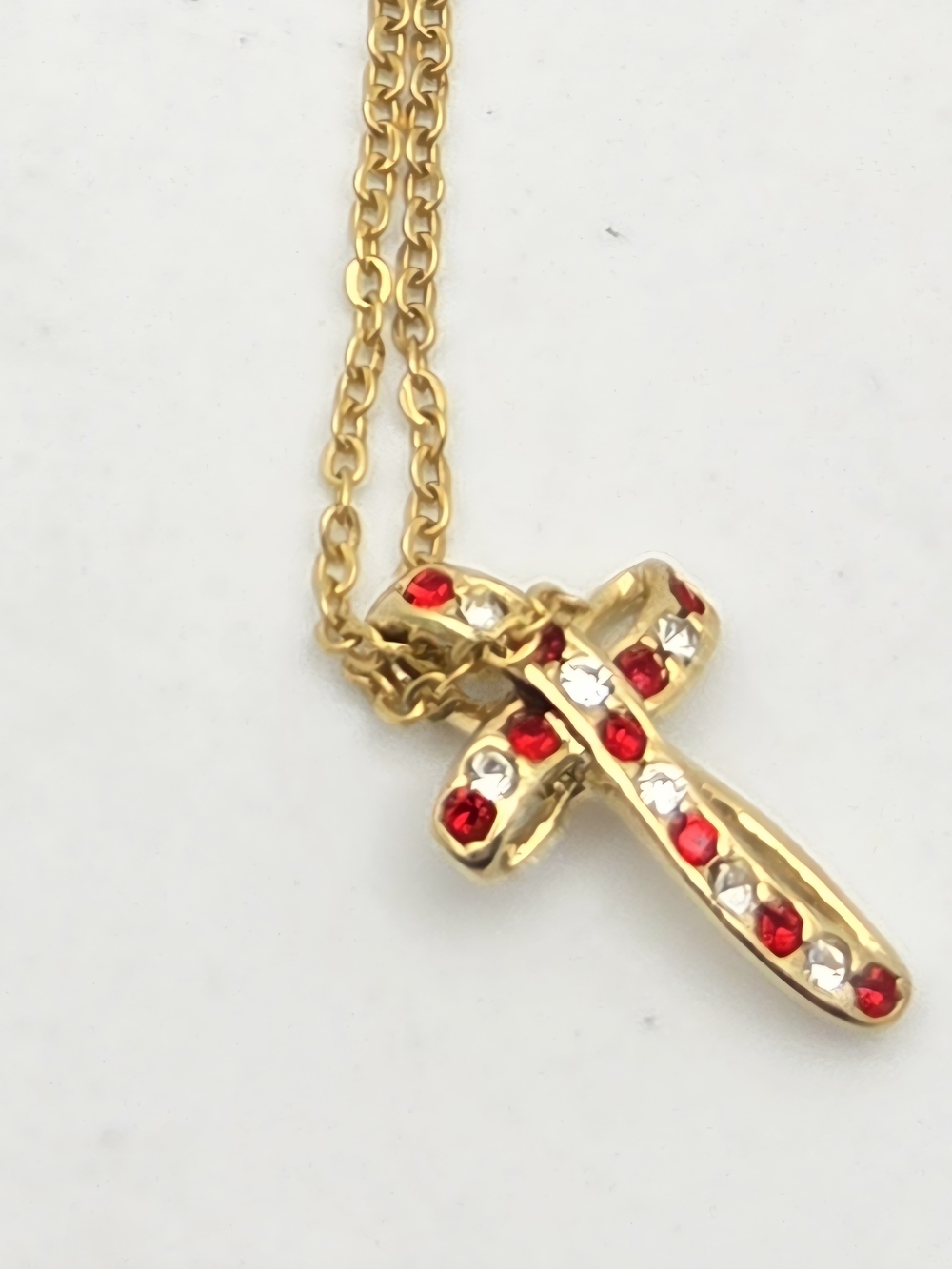 Red & Clear Rhinestone Infinity Cross Necklace - Picture 13 of 13